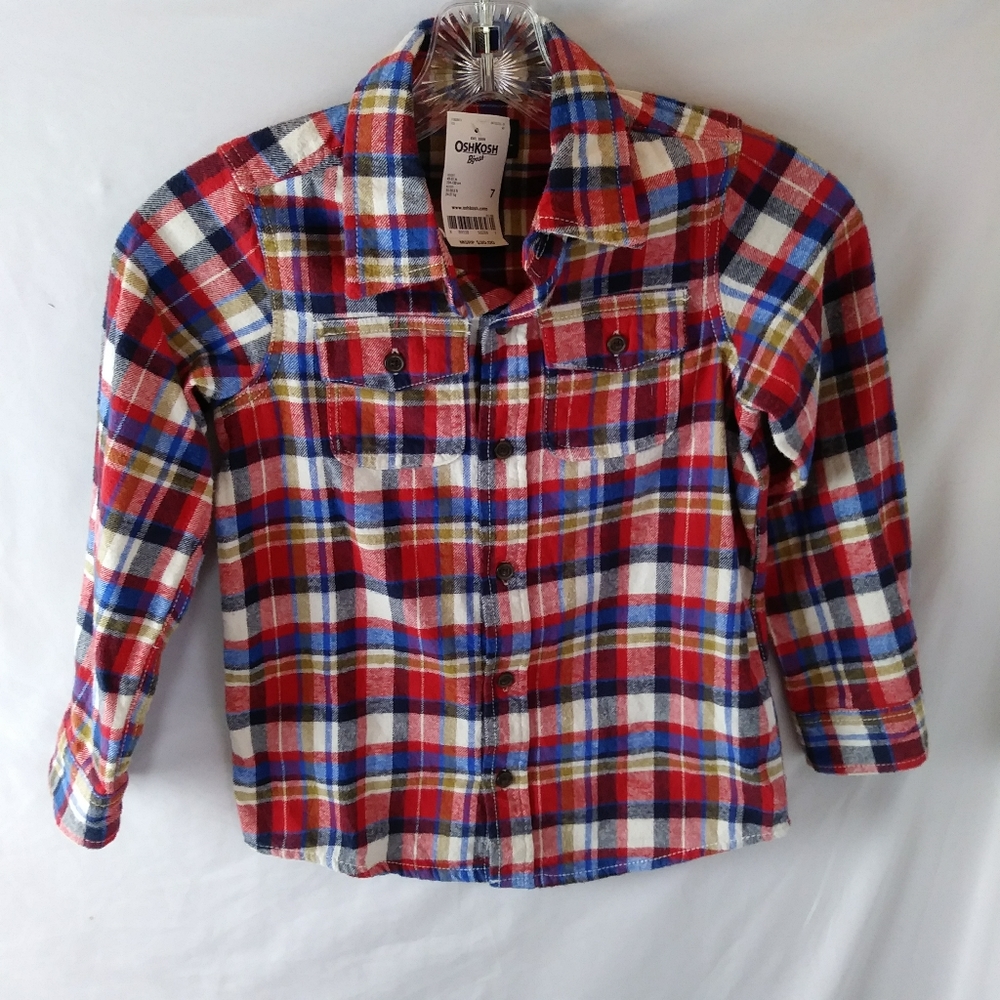 3/25$ Oshkosh B'gosh flannel plaid button shirt 7